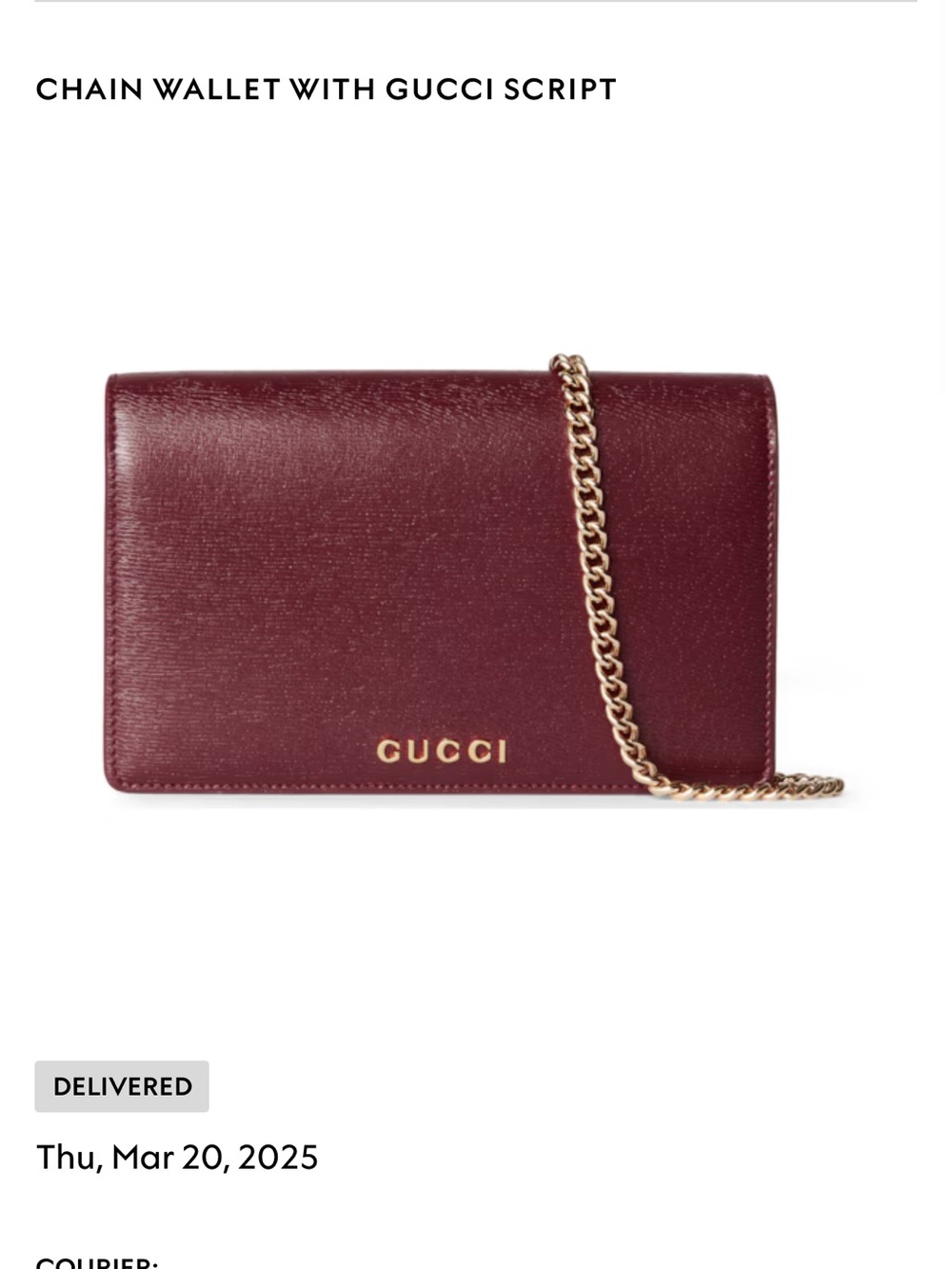 Gucci Burgundy Leather Chain Wallet with Gold Logo